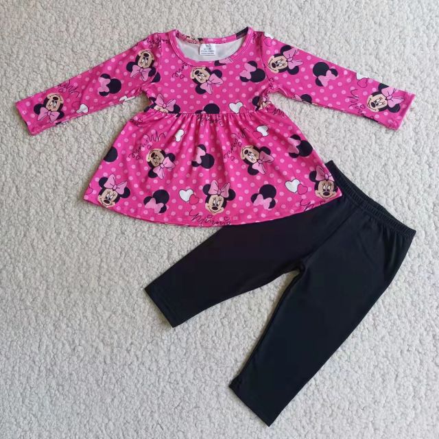 6 B1-1 Rose red Mickey top and black pants Suit