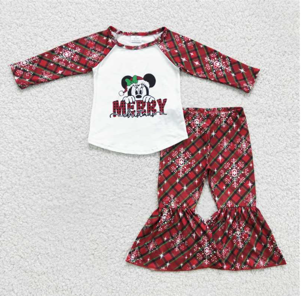 6 A3-28 MERRY long-sleeved red plaid flared pants suit