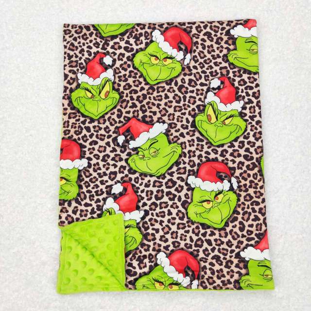 BL0090 grinch leopard print brown and green baby blanket