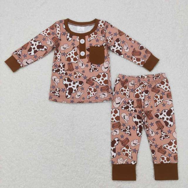 BLP0347 Cow pattern star cowboy hat boots brown long sleeves Pants Suit
