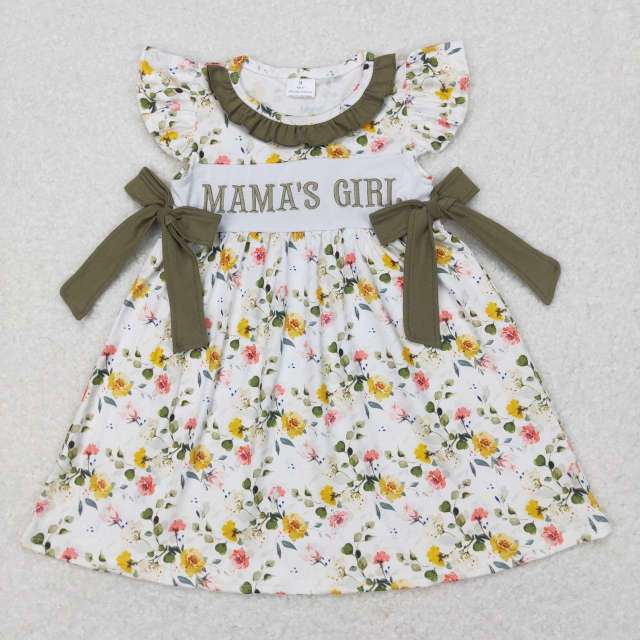 GSD0507 mama's girl embroidered green lace bow flower flying sleeve dress