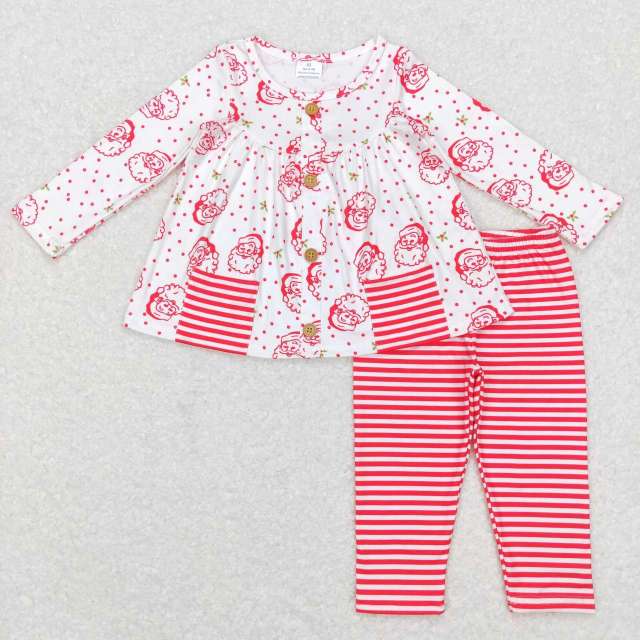 GLP0989 Santa Pocket White Long Sleeve Red and White Stripes Pants Suit