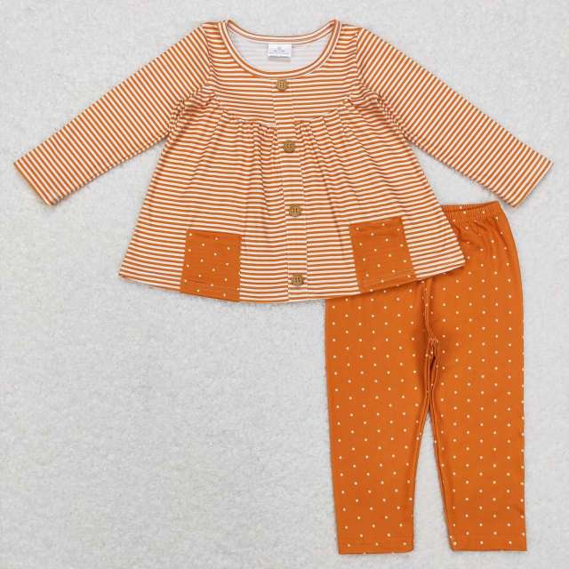 GLP0993 Brown and white striped pocket polka dot pants suit