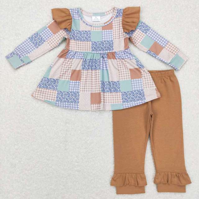 GLP0993 Brown and white striped pocket polka dot pants suit