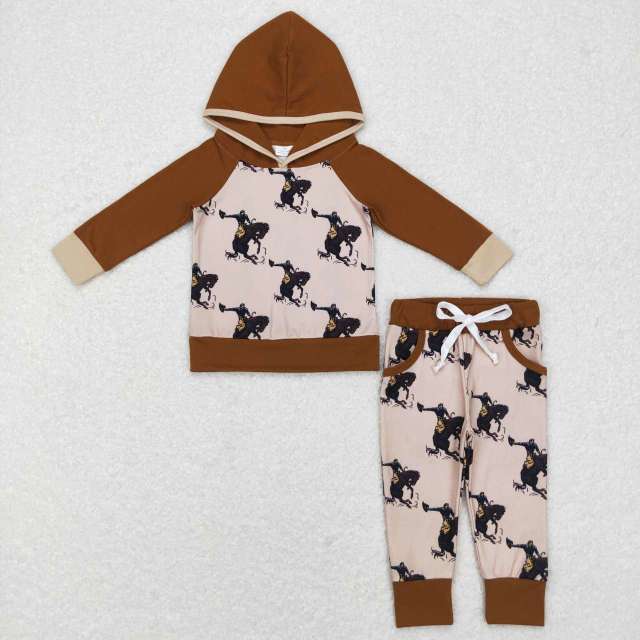 BLP0362 Riding Brown Hooded Long Sleeve Pants Suit