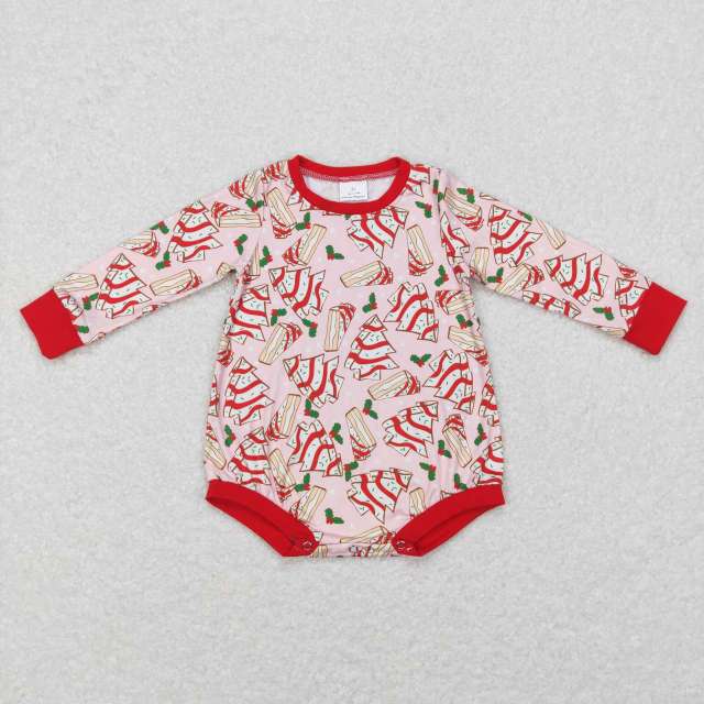 LR0284 Pine Cookie Pink Christmas Long Sleeve Jumpsuit