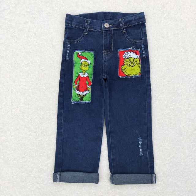 P0207 boys christmas grinch ripped denim jeans