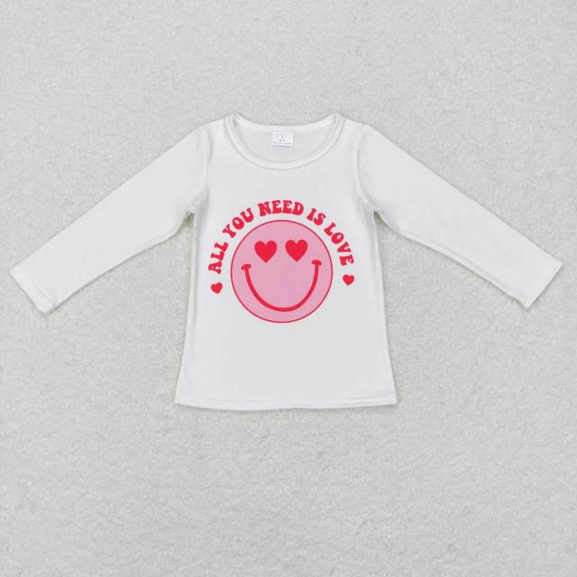 GT0388 all you need is love love smiley white long sleeves top