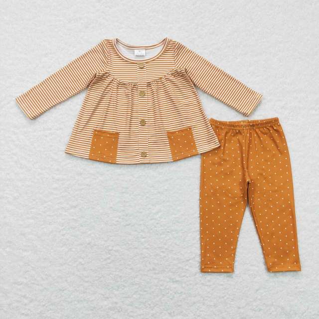 GLP0993 Brown and white striped pocket dots Pants Suit