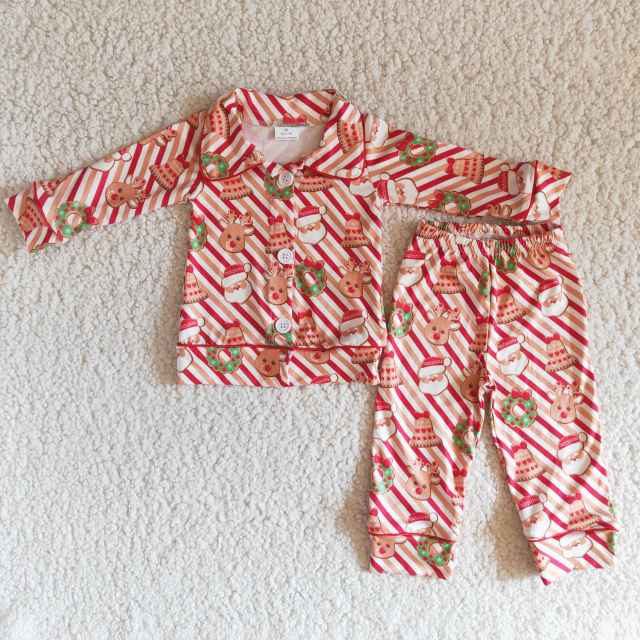 6 A22-19 Boys Santa Claus Red Long Sleeve Pajama Set