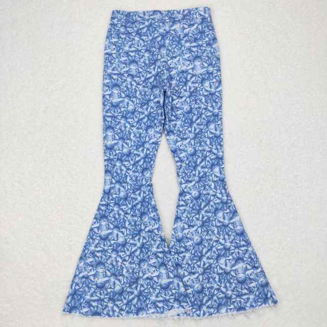 P0297 Adult floral pattern blue denim jeans