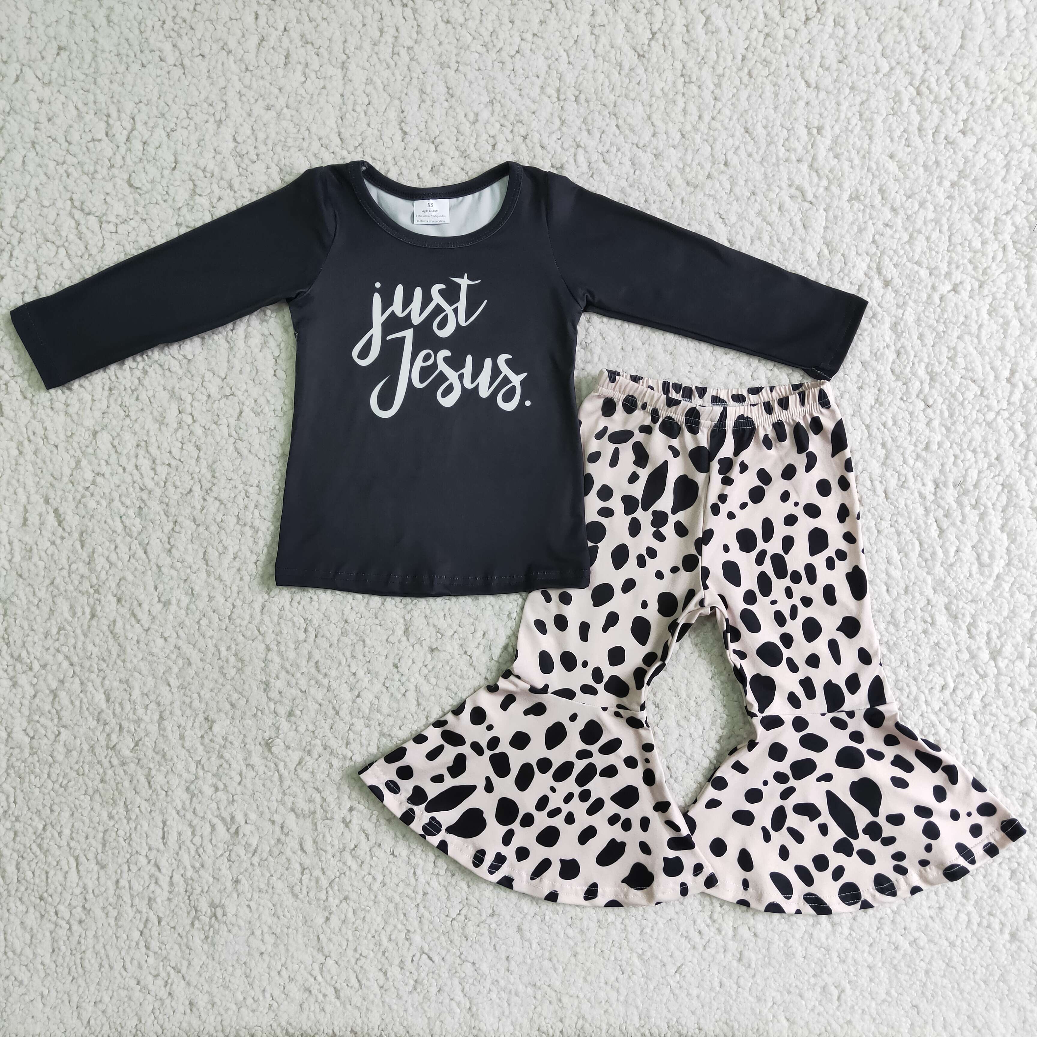 6 B6-2 Letter black top leopard print bell bottoms suit
