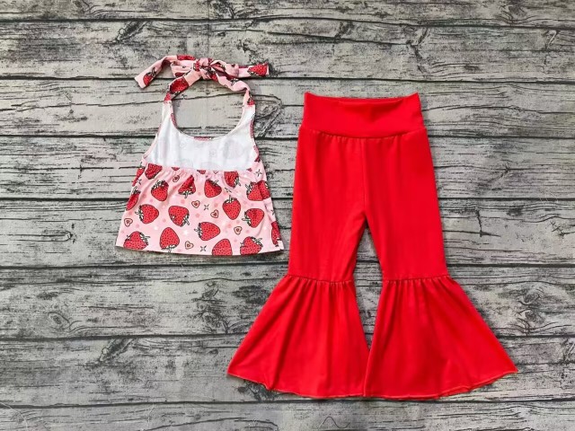 Pre-order baby girls clothes strawberry tassel neck pants outfits