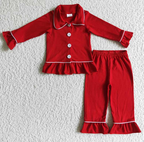 GLP0101 Girls Red Button Long Sleeve Pants Suit