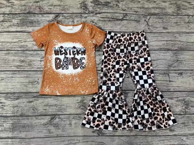 Pre-order baby girls clothes letter brown short sleeve pants outfits