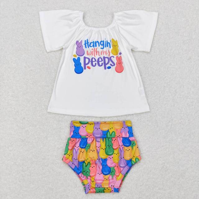 GBO0195 hangin' with my peeps letter white short sleeve colorful rabbit briefs suit