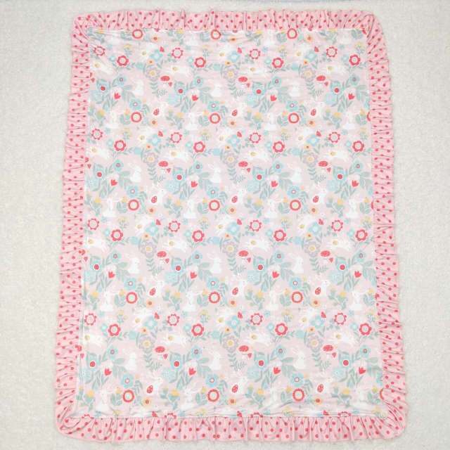 BL0082 Flower Bunny Pink Baby Blanket