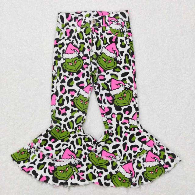 P0318 Cartoon grinch leopard print white denim jeans