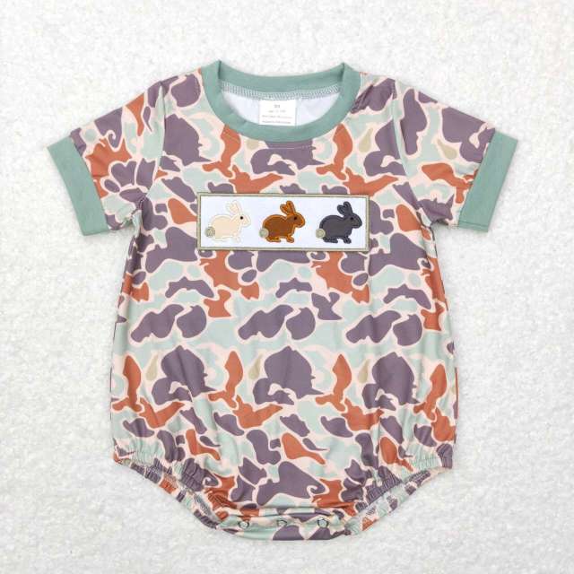 SR0508 Embroidered Three Rabbits Camouflage Short Sleeve Jumpsuit