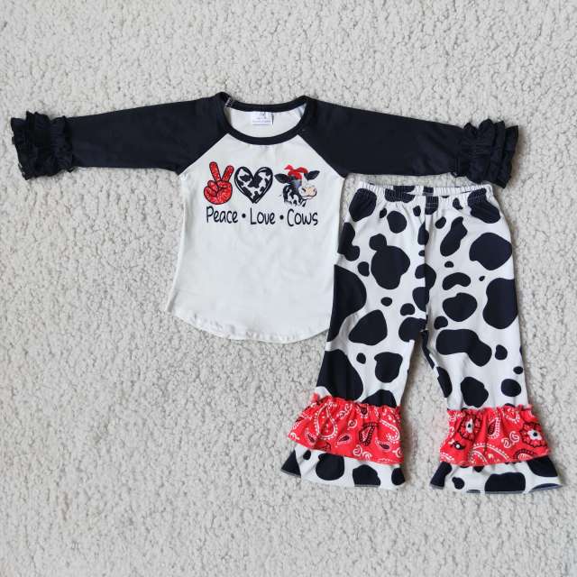 6 B12-29 love cows gesture love cow top cow bell pants suit