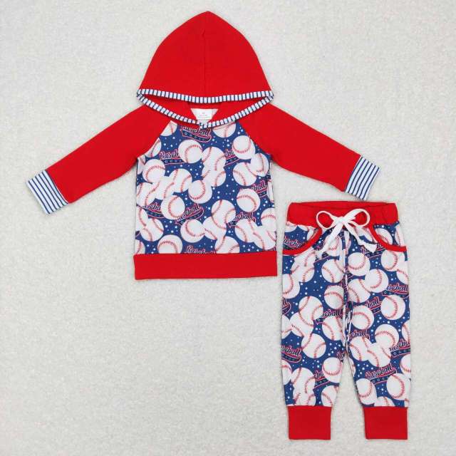 BLP0386 baseball blue and red hooded long-sleeved pants suit