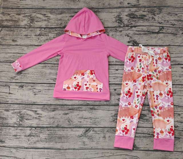 Pre-order baby girl clothes pink hooded long sleeve pants outfits