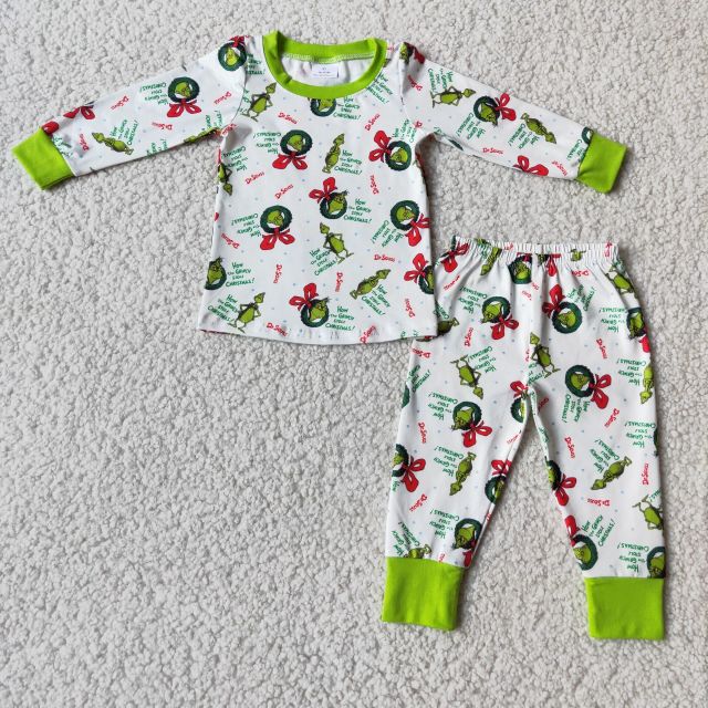 6 B4-20 grinch green cuff pajama set