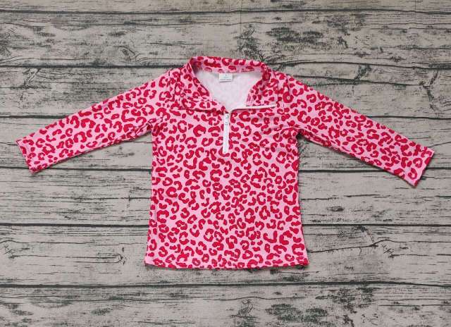 Pre-order baby girls clothes rose red leopard long sleeve top