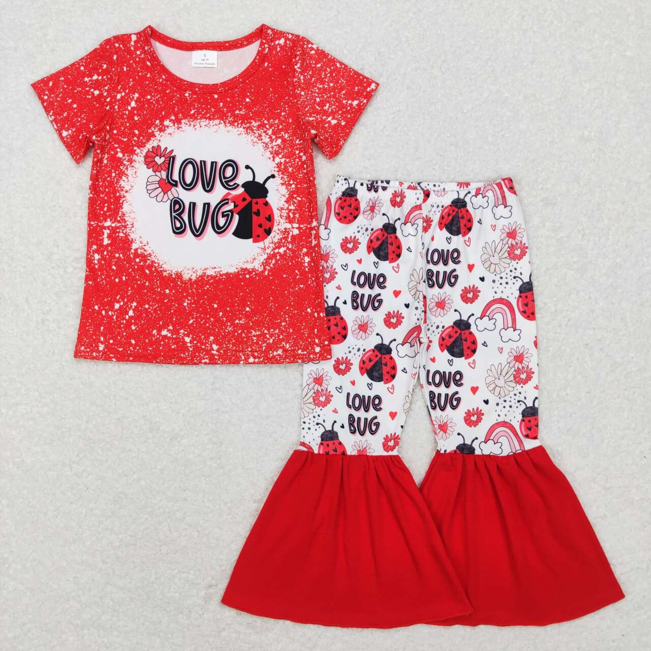 GSPO1102 love bug flower love seven-star ladybug red short-sleeved pants suit