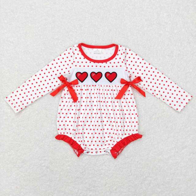 LR0835 Embroidery love red polka dot bow white long sleeves jumpsuit