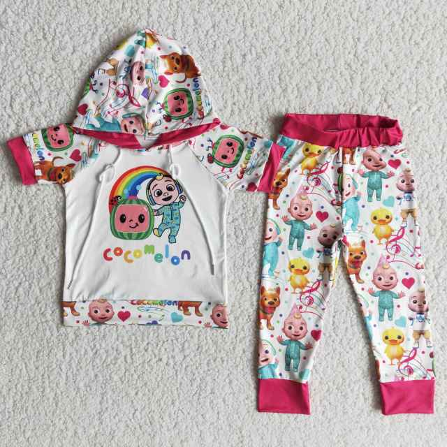 E13-16 cocomelon hooded short-sleeved trousers suit