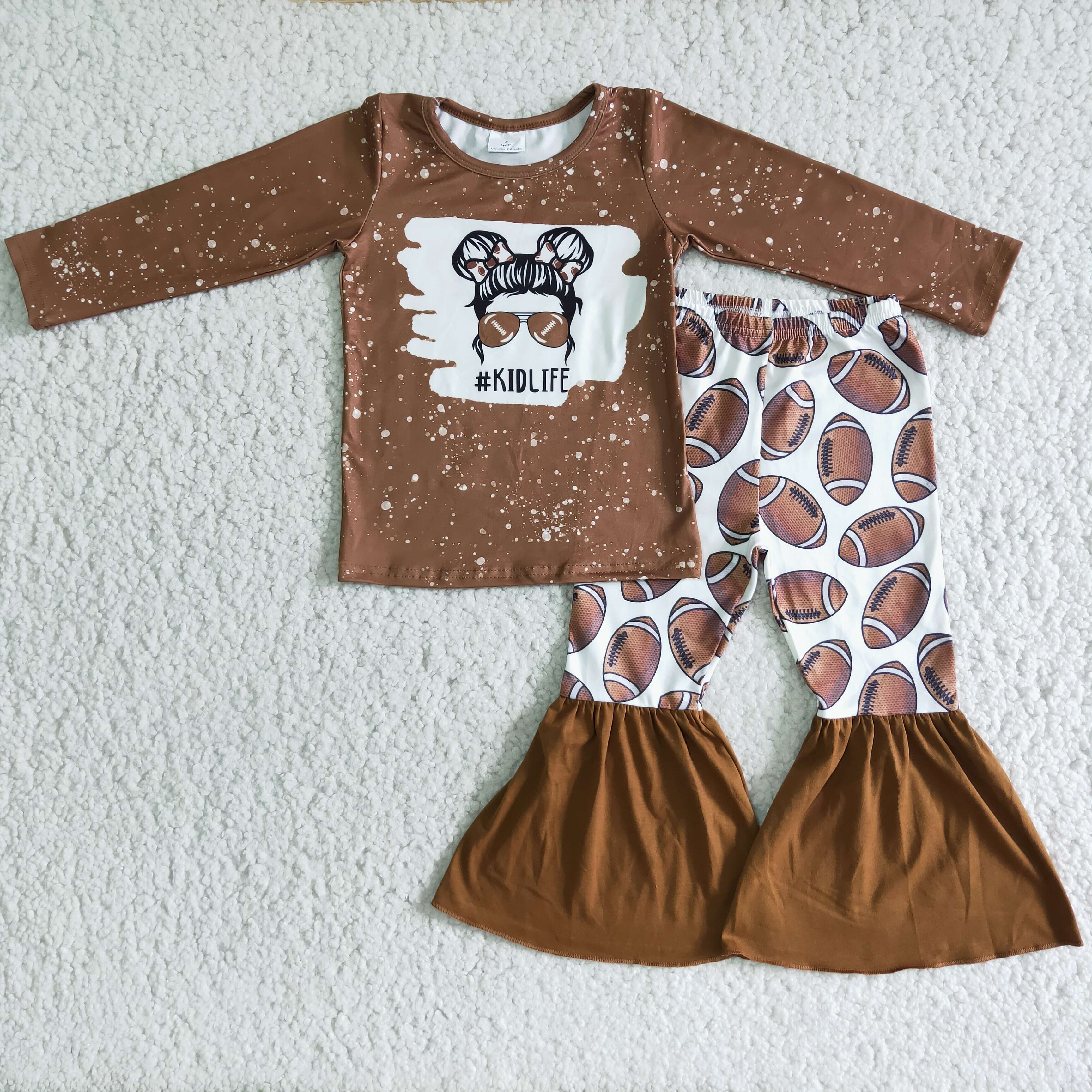 6 C11-1 kidlife brown long-sleeved top and bell-bottom pants suit