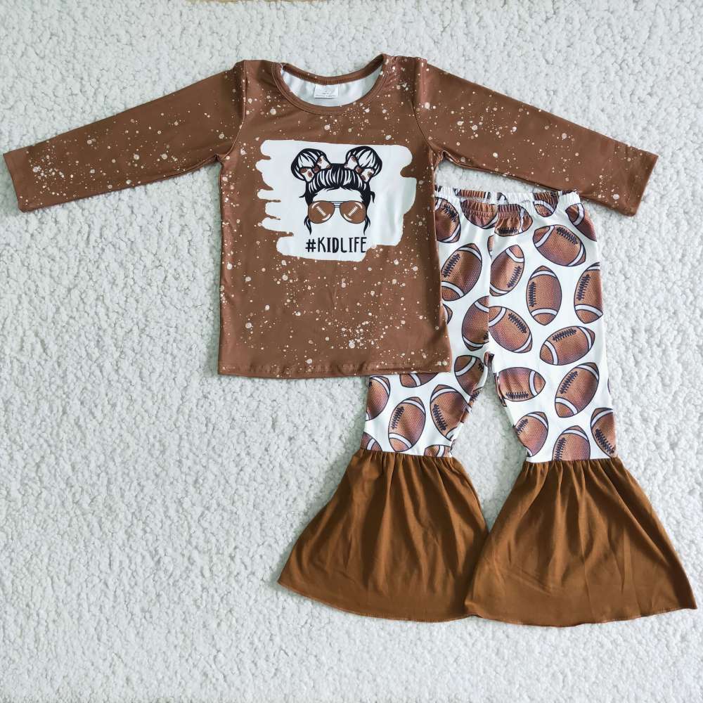 6 C11-1 kidlife brown long-sleeved top and bell-bottom pants suit