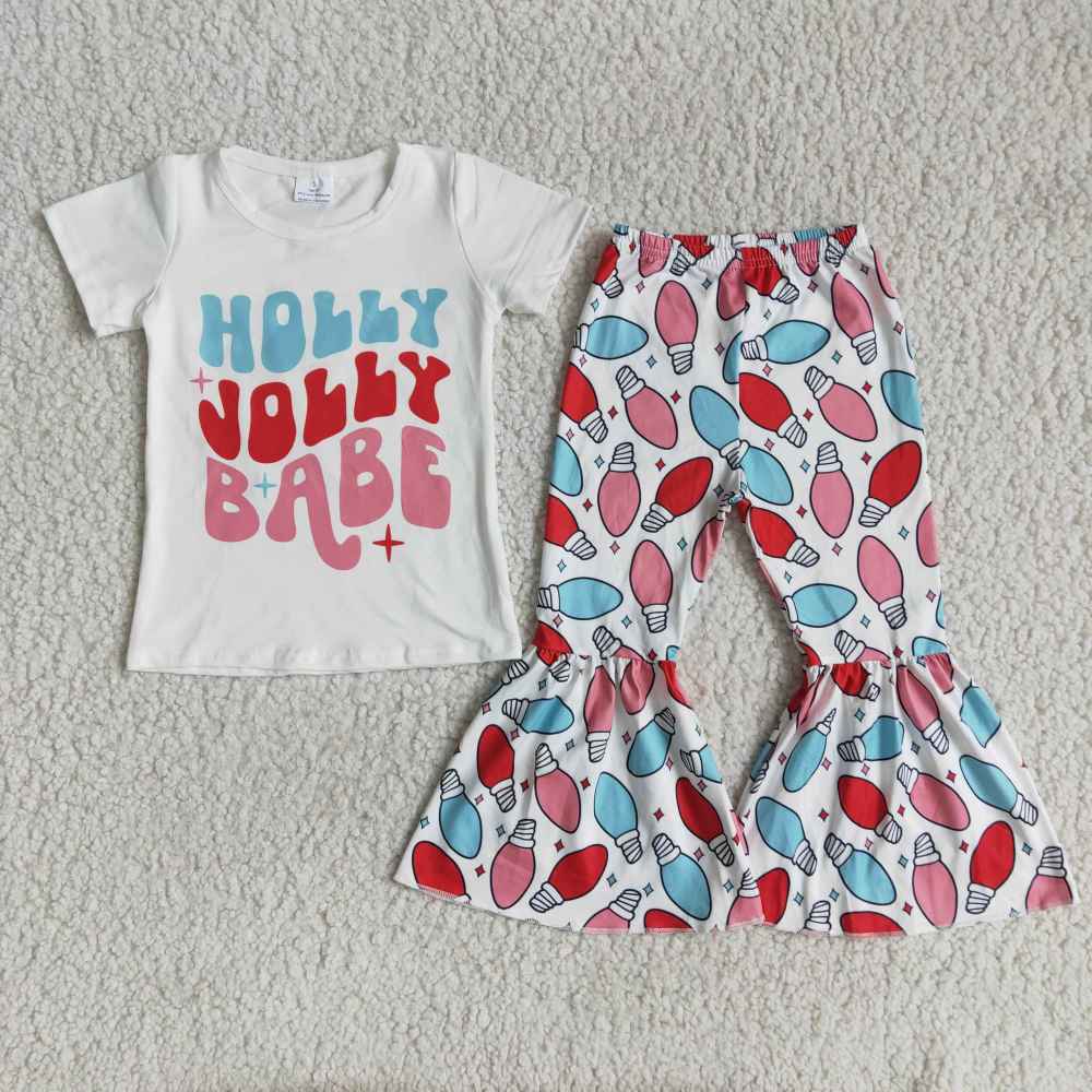 D8-1 HOLLY short-sleeved colorful light bulb flared pants suit