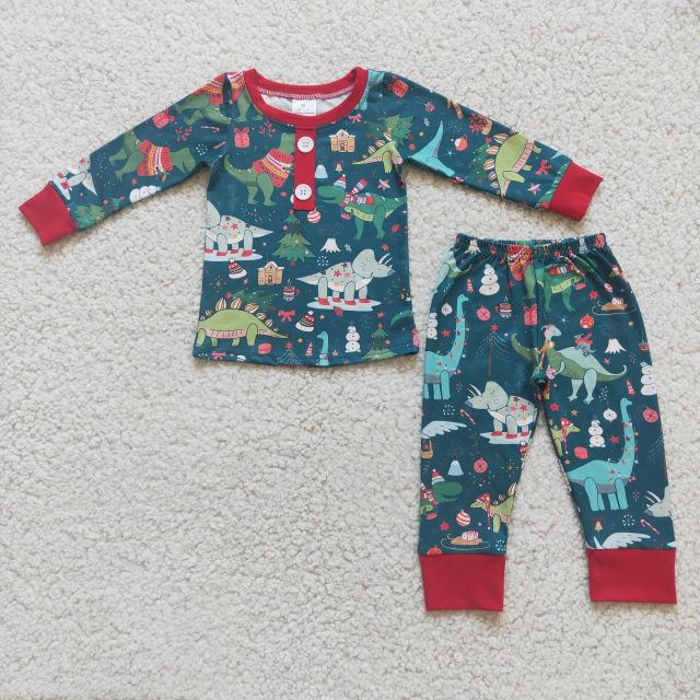 6C11-40 Boys Christmas Dinosaur Pajamas
