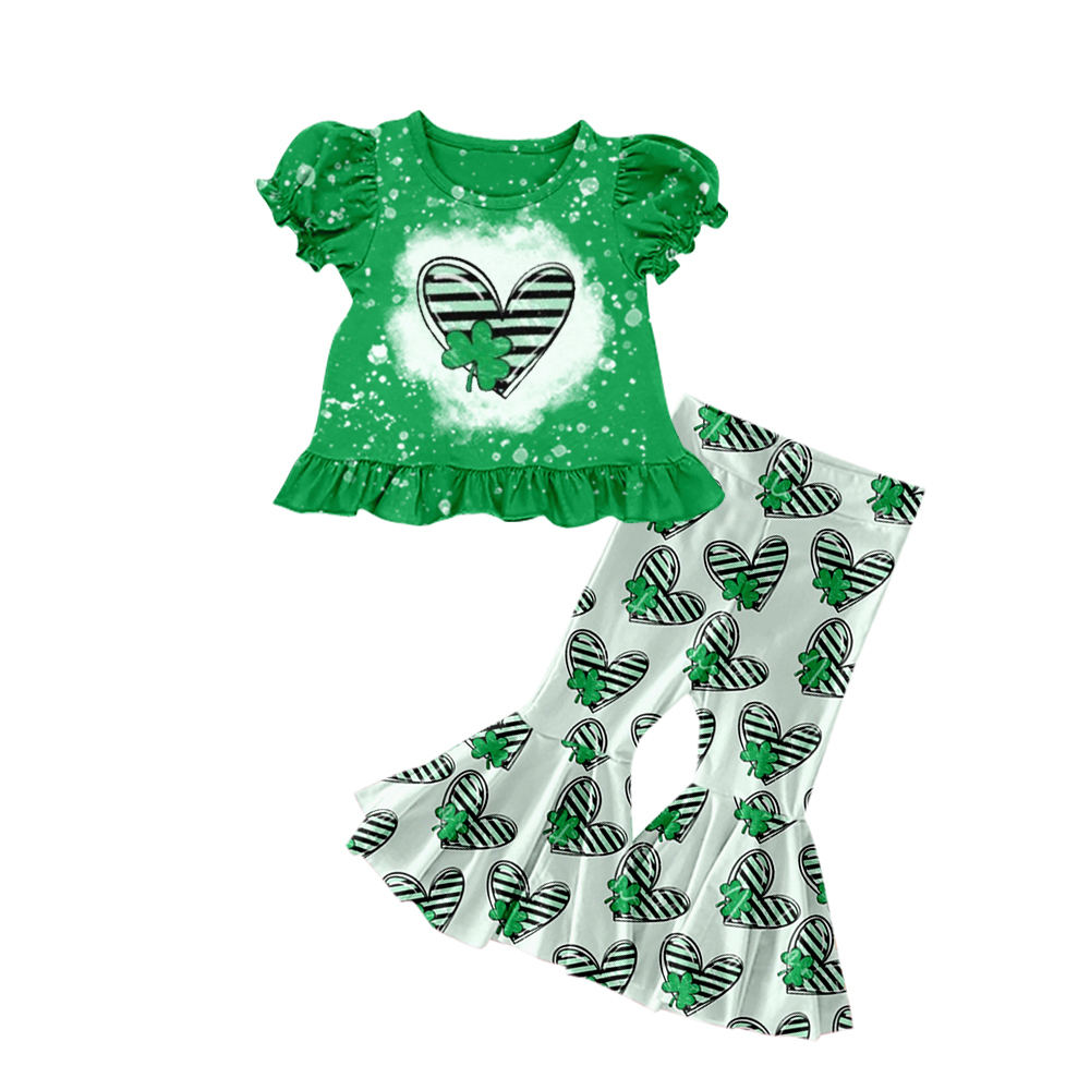 pre-order GSPO1179 baby girl clothes st.patricks green short sleeve pants outfit