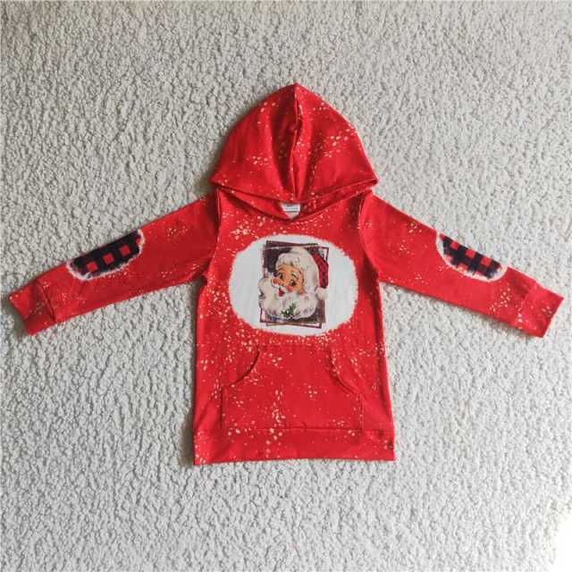 GT0052 Girls Santa Claus Red Hooded Long Sleeve Sweatshirt