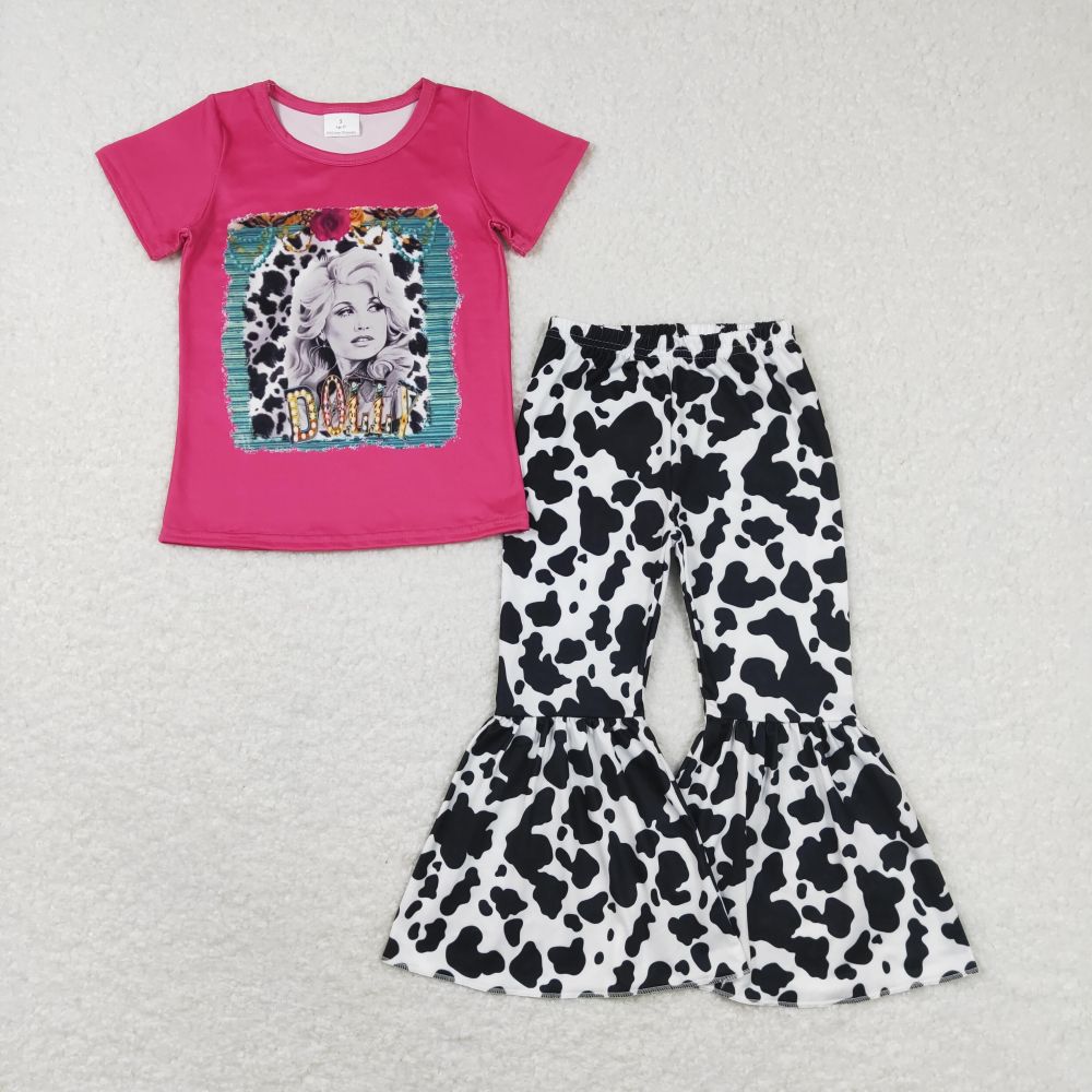 GSPO1110 dolly rose red short-sleeved cow pattern Pants Suit
