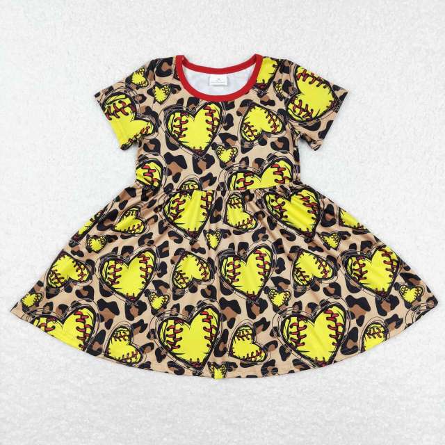 GSD0547 Love Softball Leopard Brown Short Sleeve Dress