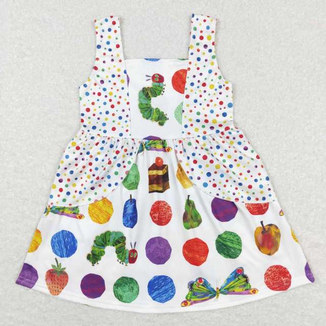 GSD0545 Cartoon caterpillar apple colorful polka dot lace sleeveless dress
