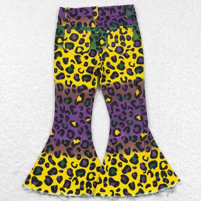 P0314 Leopard print yellow green purple denim jeans