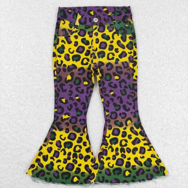 P0314 Leopard print yellow green purple denim jeans