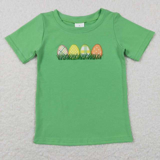 BT0427 Embroidered egg grass green short-sleeved top