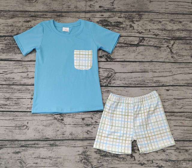 Pre-order baby boy clothes blue short sleeve shorts outfits