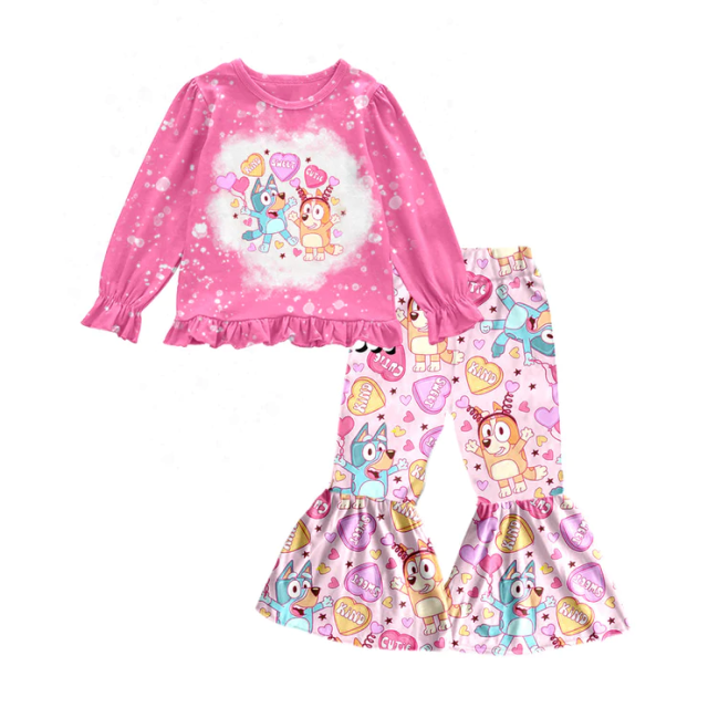 pre-order GLP1123 baby girl clothes girl cartoon dog valentines day bell bottoms outfit