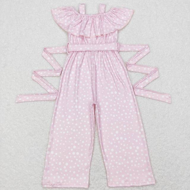 SR0420 Polka dot bow tie lace pink jumpsuit