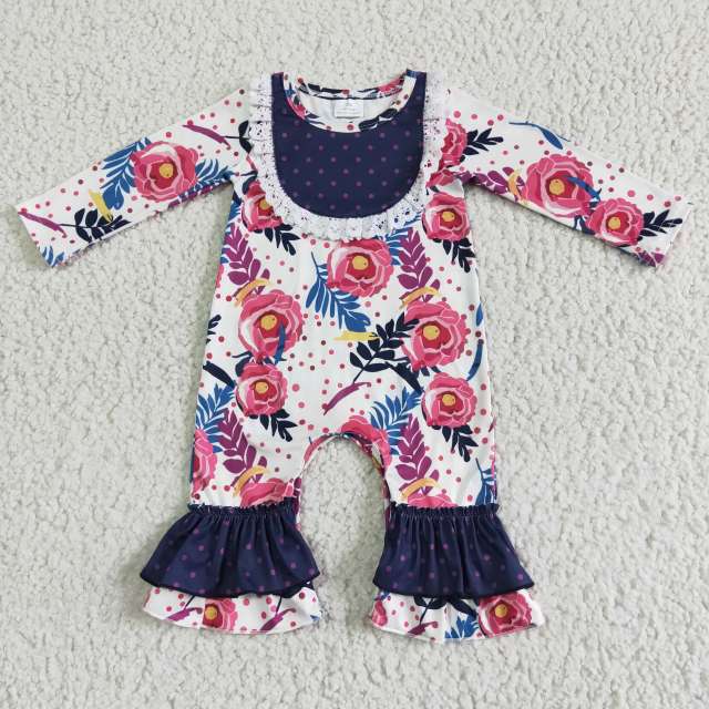6 A22-3 Floral multi-layered lace baby romper onesie