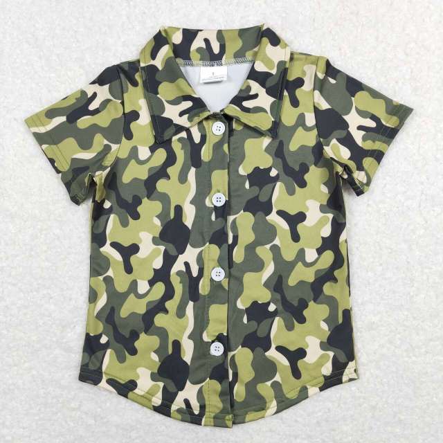 BT0521 Camouflage green button-down short-sleeved top