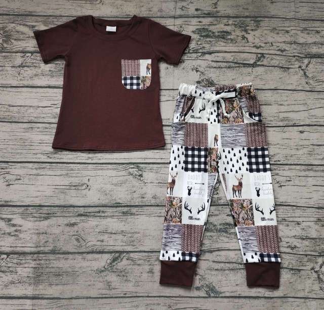 Pre-order baby boy clothes brown bell bottoms outfit