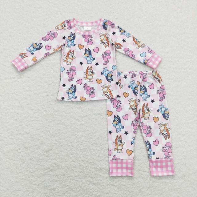 GLP1099 bluey love pink and white plaid long sleeves long Pants Suit